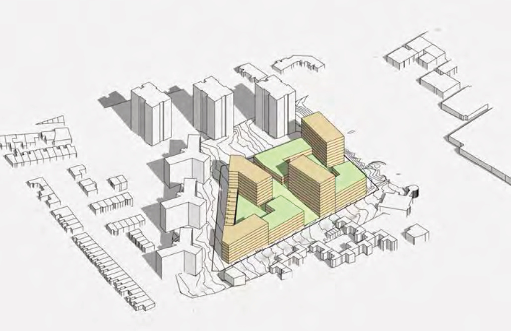 Development massing proposal with landscaped roof gardens